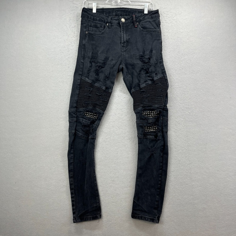 Rue21 Skinny Arc Supreme Flex Jeans Mens 30x30.5* Black Distressed Denim Pants